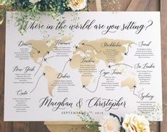 a wedding map with flowers and greenery