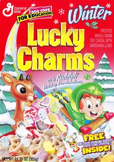 lucky charms cereal with reindeer and candy