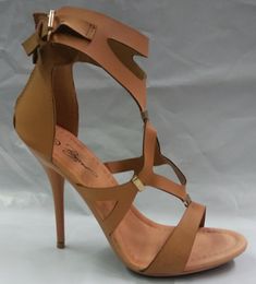 New In Box Open Toe, Adjustable Ankle Strap, Back Zipper Closure Rubber Cushioned Bottom Out-Sole. See Pictures 6 & 8 Shows Rubber Sole, Makes Walking On Heel Comfortable Heel Height 4.5" Inches Approx. Chic Brown Sandals For Night Out, Brown Faux Leather Heels For Evening, Chic Brown Faux Leather Heels, Brown Faux Leather Open Heel Heels, Beige Leather Heels For Night Out, Brown Leather Heels For Night Out, Trendy Brown Faux Leather Heels, Comfortable Heels, Walk On