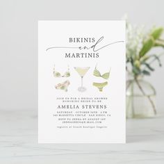 Bikinis & Martinis Bridal Shower Bachelorette Invitation Zazzle Martinis And Bikinis Bachelorette, Martinis And Bikinis, Bachelorette Invitation, Shop Bikinis, Bachelorette Party Beach, Bachelorette Party Planning, Bachelorette Invitations, Green Theme, Bach Party