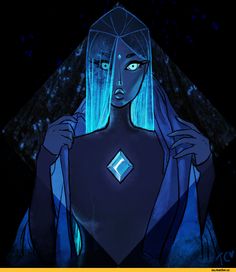 a woman with blue hair is standing in the dark