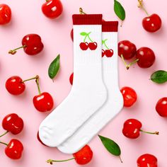 Indulge in the sweet charm of our Cherry Socks, lovingly made in the United States. These delightful socks are designed to bring a pop of fruity joy to your everyday ensemble. Crafted with meticulous care and high-quality materials, these socks feature adorable cherry designs that will instantly brighten your day. Slip them on, and you'll experience a cozy and comfortable fit that keeps your feet feeling happy all day long. Whether you're lounging around or stepping out on the town, our Cherry S Cherry Socks, Stylish Socks, Cotton Socks, Feeling Happy, Brighten Your Day, The Sweet, The United States, Christmas Stockings, Comfort Fit