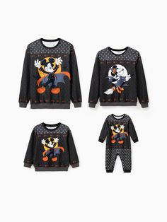 Spooky season just got even better with Officially Licensed Disney Merchandise Matching Outfits featuring Mickey and Minnie Halloween themed pattern.
* Product features: Matching Outfits 
* Fabric characteristics: Soft and comfortable 
* Piece of product: 1 T-shirt or 1 jumpsuit 
* Neckline: Round 
* Sleeves: Long 
* Style: Halloween themed pattern featuring Mickey and Minnie 
* Fit: Regular 
* Length: Regular Witch Print, Halloween Clothes, Halloween Vampire, Matching Halloween, Mickey And Minnie, Disney Merchandise, Long Style, Mickey And Friends, Family Matching