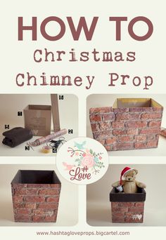 the instructions for how to make a christmas chimney propp with bricks and cardboard boxes