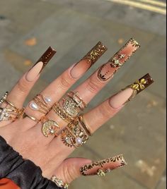 Maximalist Nails, Autumn Nail, Soft Nails, Unique Acrylic Nails, Bling Acrylic Nails, Nail Nail