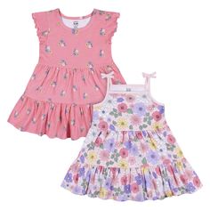 2-Pack Infant & Toddler Girls Pink Floral Knit Dresses Ruffled Sleeve Dress, Frocks For Babies, Baby Size Chart, Toddler Stuff, Toddler Girl Shorts, Knit Dresses, Gerber Baby, Cotton Sleepwear, Floral Knit