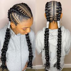 Double Cornrow Braids, Two Braid Styles For Black Hair, Dutch Braid Designs, Black Hairstyles Braids Cornrows, Two Cornrows Braids For Black Women, 5 Feed In Braid Styles, 2 Feedin Braids, Boho Feed In Braids, Four Braids Cornrow