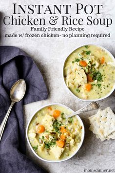 instant pot chicken and rice soup recipe made with frozen chicken no - plaine required