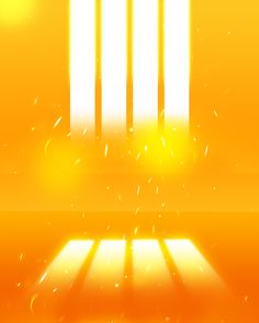 an abstract yellow background with three bars in the center and light coming through them,