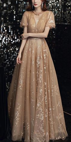 Floor-length Ball Gown For Prom Season, Glamorous Ball Gown For Banquet And Prom Season, Formal Floor-length Sequin Ball Gown, Floor-length Ball Gown For Prom And Gala, Floor-length Sequined Ball Gown For Formal Occasions, Floor-length Ball Gown For Gala And Prom Season, Floor-length Ball Gown For Gala During Prom Season, Champagne Ball Gown With Sweep Train For Prom, Glamorous Floor-length Ball Gown For Prom Season