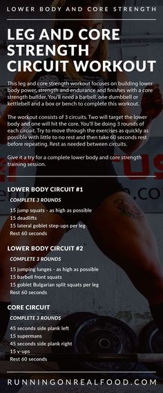 an advertisement for the power body and core strength circuit workout, with instructions on how to do