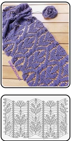 the crocheted scarf is shown with two different patterns