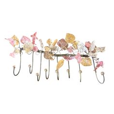 a bunch of hooks that have flowers on them