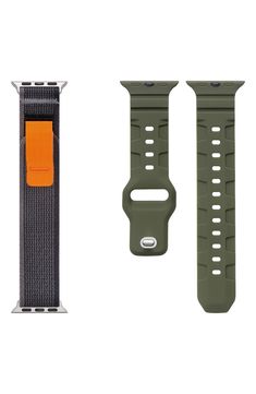 Take your tech outdoors with the comfort and durability of this watch band buncle that includes a woven nylon band and silicone band. Fits 42mm watch Set of 2 Nylon/silicone Imported Functional Adjustable Watches For Outdoor, Functional Outdoor Watch, Wear-resistant Adjustable Watch Bands, Adjustable Wear-resistant Functional Watch Bands, Adjustable Wear-resistant Watch Bands, Modern Wear-resistant Watch Bands For Outdoor, Modern Wear-resistant Outdoor Watch Bands, Modern Outdoor Wear-resistant Watch Bands, Functional Wear-resistant Watch Accessories For Outdoor Activities