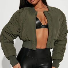 Bnwt Fashion Nova Olive It’s A Vibe Cropped Puffer Jacket - Small! Sold Out Online. All Sales Final. Stretch Cropped Jacket For Fall, Versatile Cropped Jacket For Fall, Versatile Fall Cropped Jacket, Chic Nylon Outerwear For Spring, Chic Spring Nylon Outerwear, Khaki Stretch Outerwear For Fall, Trendy Green Cropped Jacket For Fall, Versatile Stretch Outerwear For Spring, Orange Puffer Jacket