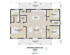 the ground plan for a home with two bedroom and an attached living room, including a kitchen