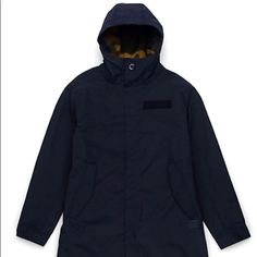 Brand New!! Herschel Supply Co Men's Sherpa Lined Fishtail. Navy Fleece-lined Outerwear For Fall, Navy Outerwear With Fleece Lining For Fall, Navy Winter Parka With Pockets, Urban Navy Outerwear For Winter, Navy Outerwear With Detachable Hood For Cold Weather, Navy Double-lined Hooded Outerwear For Fall, Navy Winter Outerwear With Adjustable Hood, Navy Outerwear With Detachable Hood For Fall, Navy Long Sleeve Parka For Fall