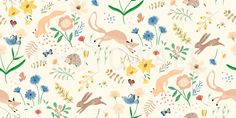 an animal themed wallpaper with flowers and birds on the white background is featured in this image