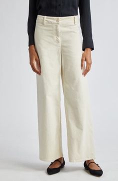 Fall for the silhouette of these high-waist pants crafted from stretch twill with wide legs. 29" inseam; 24" leg opening; 12" front rise; 15" back rise (size 8) Zip fly with button closure Back patch pockets 98% cotton, 2% elastane Dry clean or machine wash, tumble dry Made in the USA of imported fabric Fall Wide Leg Straight Fit Bottoms, Elegant Full-length Chinos For Spring, Spring Elegant Full-length Chinos, Elegant Full Length Chinos For Spring, Chic Relaxed Fit Wide-leg Chinos, Wide Leg Straight Fit Cotton Bottoms, Spring Straight Fit Full Length Bottoms, Straight Fit Full Length Bottoms For Spring, Elegant Straight Leg Cotton Bottoms