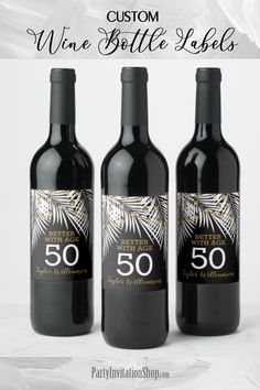 Black and Gold 50th Birthday Wine Labels Fun Wine Bottle Labels, Retirement Wine Bottle Labels, 50th Birthday Wine Bottle Labels, 50th Birthday Water Bottle Labels, Personalized Wine Labels, Personalized Wine Bottles, Milestone Birthday Party