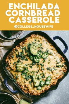 an enchilada cornbread casserole with cucumbers and cheese