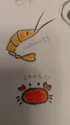 the drawing shows an orange crab and a red crab with two black crabs on it