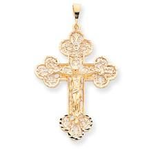 Size: 55 mm long x 32 mm wideMetal: 10k Yellow GoldFinish: Diamond-cut, Flat back, TexturedFree U.S. Shipping for orders over $50 Protected by our 30-Day Risk Free Returns! Luxury Symbolic Crucifix Jewelry, Fine Jewelry Bracelets, Religious Jewelry, Gold Jewelry Fashion, Gold Material, Precious Metals, Body Jewelry, Jewelry Gift, Charm Pendant