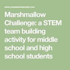 Marshmallow Challenge: a STEM team building activity for middle school and high school students Marshmallow Challenge, Team Building Activity, Team Building Activities, School Students, Team Building, High School Students, Middle School, High School, Building