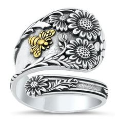 Unique Flower Bee Spoon Ring .925 Oxidized Sterling Silver Band Jewelry Female Male Unisex Size 10 All our silver jewelry is crafted from .925 silver also commonly referred to as sterling silver. Sterling silver is the standard for beautiful high-quality silver jewelry and cannot be replicated by lower priced silver plated jewelry. It is 92.5% pure silver, mixed with alloys to add strength and durability to stand the test of time. Keep your fine jewelry shiny and elegant by storing it properly. Spoon Ring, Unique Flower, Spoon Rings, Female Male, Band Jewelry, Silver Plated Jewelry, Unique Flowers, Plated Jewelry, Oxidized Sterling Silver