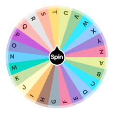 a spinning wheel with the words spin in different colors and letters on it, as well as