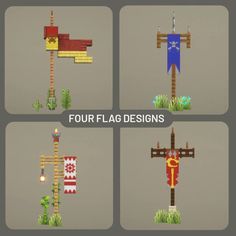 four flags are shown with different colors and designs