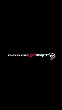 the dodge logo is shown in black and white on a dark background with red lettering