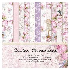 the paper boutique garden memories 12x8 paper pad, pink roses and birdcage