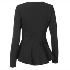 Brand New - Never Worn Cabi Size M Criss Cross Blazer. Elegant Peplum Blouse For Fall, Tailored Black V-neck Top, Tailored Long Sleeve Top For Party, Tailored Winter Tops, Tailored Long Sleeve Evening Tops, Elegant Stretch Blazer With Long Sleeves, Elegant Stretch Long Sleeve Blazer, Elegant Long Sleeve Stretch Blazer, Elegant Black Stretch Blazer