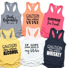 Group Tank Tops - Party Tank Tops - Tank Tops for Trip- Girls Trip Tank Tops - Alcohol Tanks - Caution contains alcohol. Group Custom Tanks RAZORBACK TANK TOPS * If lost, return me to my Bitches * Caution, May Contain Alcohol * In my defense, you left me unsupervised * Day Drinkin' * SUPRISE, I'm Drunk * Caution, may contain wine. *Caution, may contain whiskey *drink responsibly - don't spill * Or customized to saying of your choice. Custom orders also available **These Tank tops are pretty much Grace Upon Grace, Christian Fitness, Grace Shirts, Party Tank Top, Custom Tanks, Girls Weekend, Christian Shirts, Party Shirts, Girls Trip