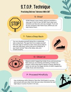 Practice the STOP technique of DBT using this helpful tool for STOP skills. Work through grounding in a difficult situation or a crisis. Counseling Worksheets, Healthy Coping Skills