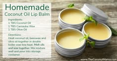 Diy Lip Balm Coconut Oil, Essential Oil Lip Balm, Coconut Oil Lip Balm, Coconut Oil Sugar Scrub, Homemade Lip Balm Recipe, Diy Lip Balm Recipes, Homemade Coconut Oil, Lip Balm Ingredients, Diy Coconut Oil