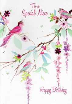 a birthday card with two birds on a branch