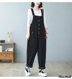 Olivia Mark - Corduroy Overalls with a Washed Finish Corduroy Overalls, Black Overalls, Suspender Pants, Bodycon Jumpsuit, Fitted Jumpsuit, Corduroy Fabric, Pant Length, Casual Jumpsuit, Denim Overalls