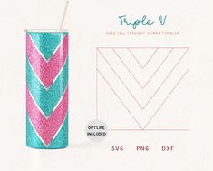 a cup with a straw in it next to a cut out pattern for a tumbler