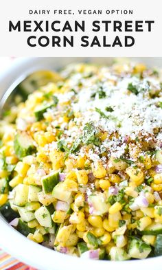 mexican street corn salad in a white bowl