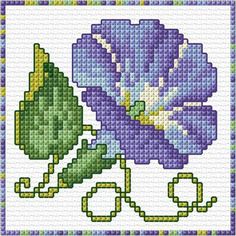 a cross stitch pattern with a purple flower