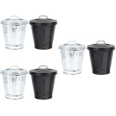 four black and clear plastic containers with lids