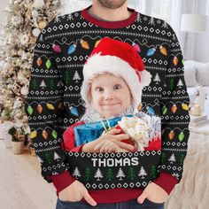 Get into the holiday spirit with our Personalized Photo Christmas Ugly Sweatshirt! This Xmas Ugly Sweater is not just any ordinary holiday apparel; it is a unique and thoughtful gift that will bring joy and laughter to your entire family. What sets this sweatshirt apart from others is the ability to personalize it with your own photos. Imagine the look on your loved ones’ faces when they see their own faces printed on the front of this festive sweater! Whether it’s a funny family por Holiday Crew Neck Sweater As Gift, Holiday Crew Neck Sweater As A Gift, Graphic Print Sweater For Winter Gift, Winter Graphic Print Sweater For Gift, Winter Graphic Print Sweater Gift, Winter Graphic Print Sweater As Gift, Christmas Sweater With Letter Print As Gift, Christmas Sweater Design, Christmas Gift For Family