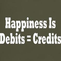 the words happiness is debits = credits are in white on a black background