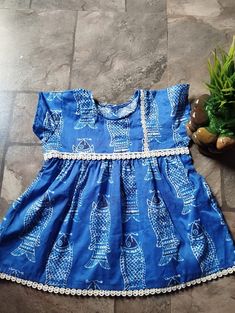 blue colored baby frock with lace #babyfashion #stitching #babydressdesign Baby Frock, Stitching