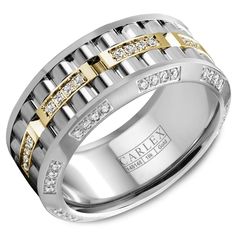 two tone gold and silver wedding band with diamonds on the sides, set in 18k white