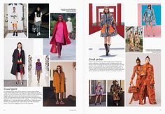 an article in the fashion magazine shows women's coats and dresses from different countries