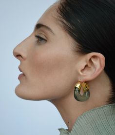 Go au naturel in our signature best-seller style! You'll love this easy-to-wear, eternally chic pair of gold-plated hoop earrings with forest green-colored resin. Hoop Charms, Lizzie Fortunato, Handle With Care, Sun With Sunglasses, Jewelry Lookbook, Monogram Gifts, Chain Pendants, Bridal Earrings, Bridal Accessories