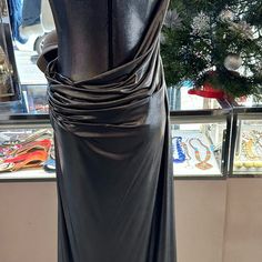 Gorgeous Custom Made Metallic Gun Metal Strapless Gown With Built In Corset And Extremely Flattering Front And Back Ruching Effect Pre-draped Maxi Dress For Prom Evening, Pre-draped Evening Dress For Prom Season, Ruched Floor-length Evening Dress For Night Out, Pre-draped Evening Dress For Gala Party, Chic Draped Party Gown, Draped Evening Dress For Party, Strapless Evening Dress For Formal Occasions, Ruched Evening Dress For Gala, Gala Draped Evening Dress